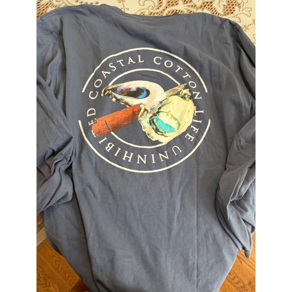 Coastal Cotton Uninhibited Life Long Sleeve Pocket T-Shirt Blue XL Oyster Cigar